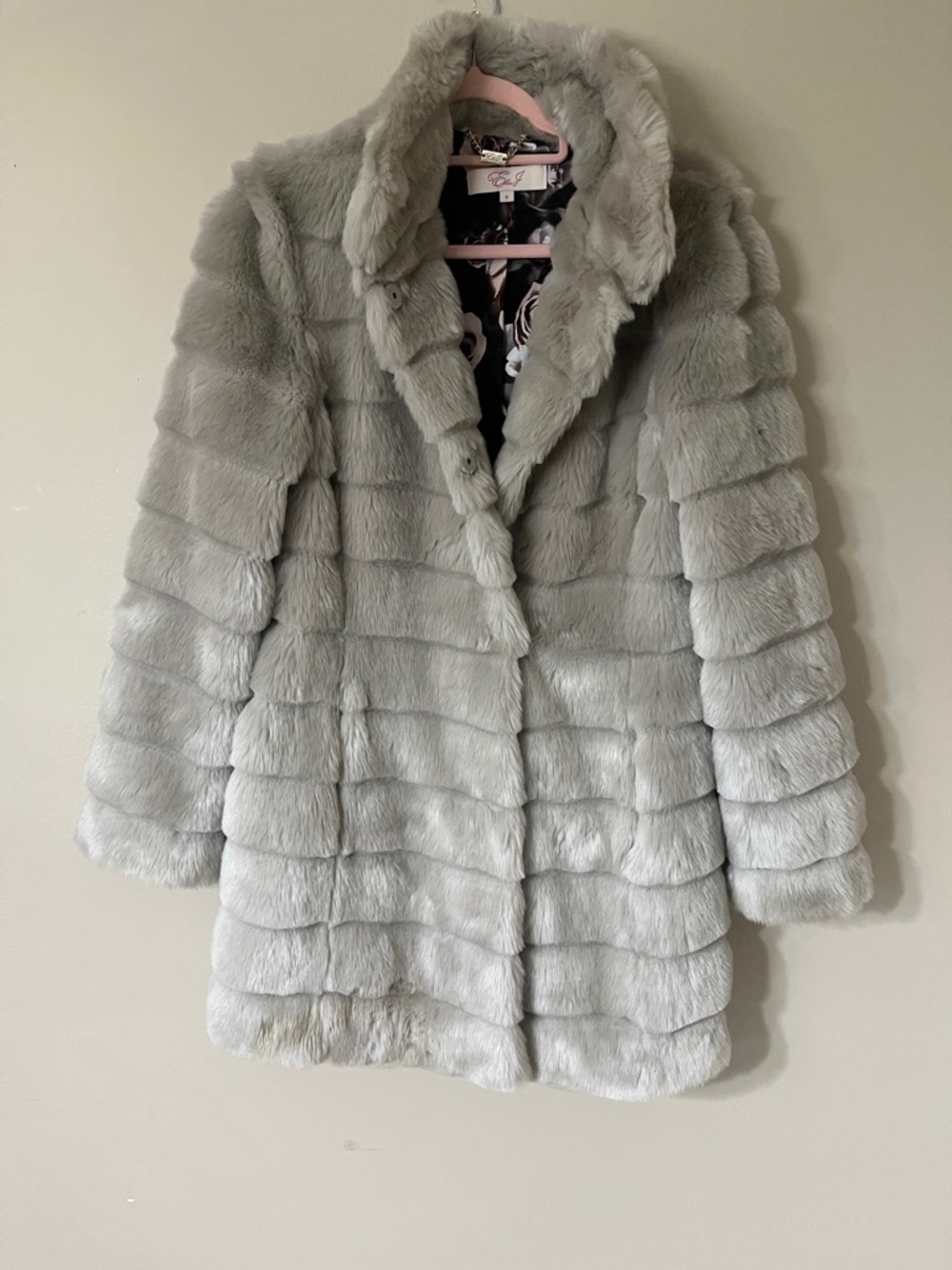 Eliza J Light Silver Faux Fur Coat